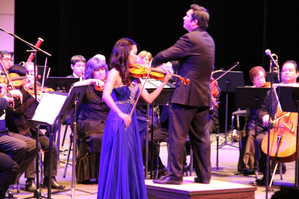 Hannah Yim was the featured performer for the opening number at Monday’s Symphony performance by the music department. It was a beautiful performance of “Concerto No. 1 in G minor.” Photo credit: Greg Diaz
