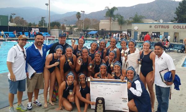 The Lady Hornets Water Polo team at Citrus College Saturday, celebrating their So Cal Regional Championship. The girls are 33-0 on the season.