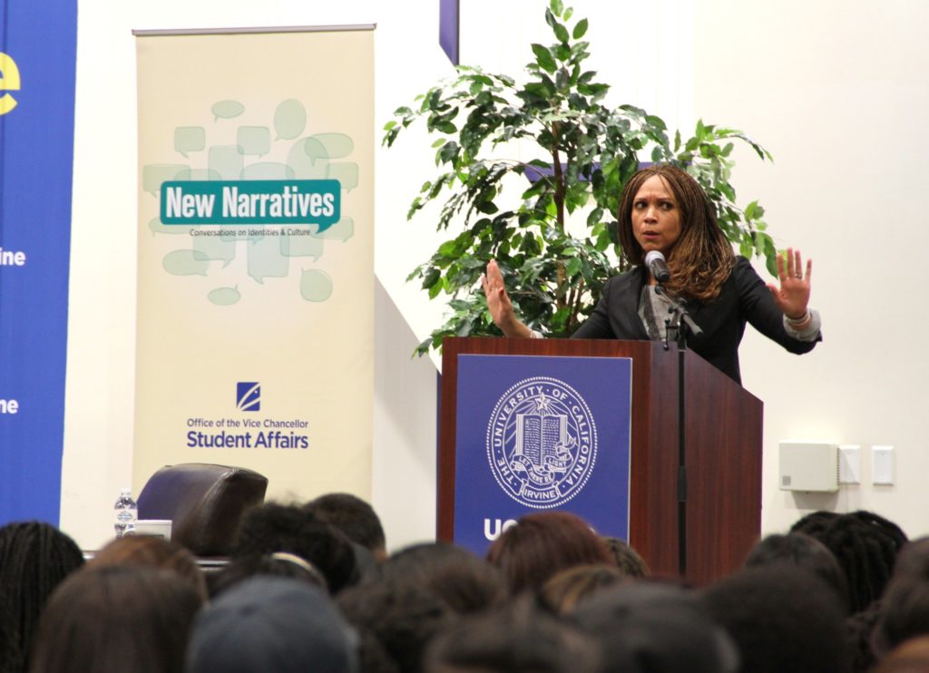 Melissa Harris-Perry speaking to a full house at UCI. Photo credit: Marissa Gonzalez