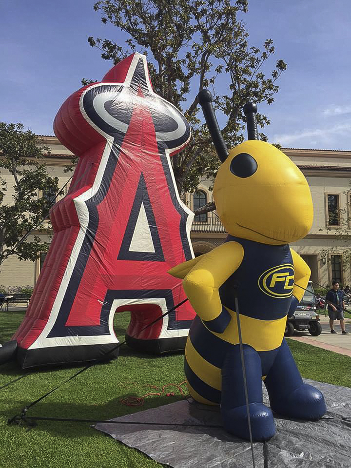 The Angels and Buzzy inflatables stand tall and capture attention on the quad during the last in person Club Rush before the pandemic. 
Photo credit: Hornet file photo
