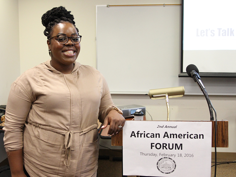 Key Speaker, Brandi Avila, for the African American Forumin the Cadena Transfer Center at Fullerton College on Thursday, Feb. 18 Photo credit: Chelena Gadson
