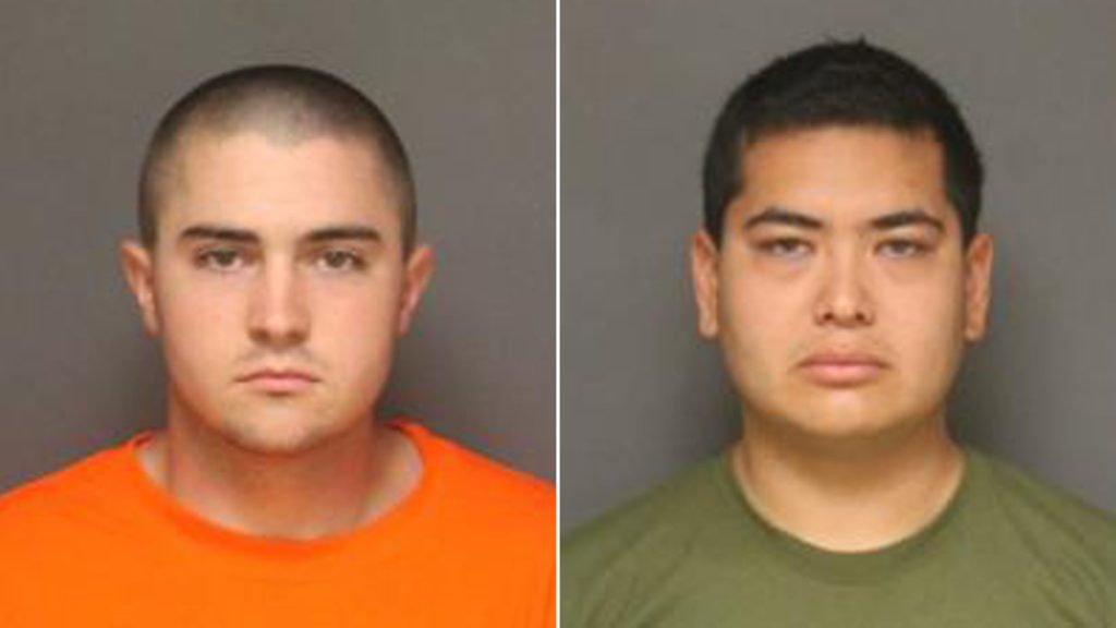 Josh Acosta, left, and Frank Felix are shown in booking photos released Sept. 25, 2016, by the Fullerton Police Department. Photo credit: KTLA.com