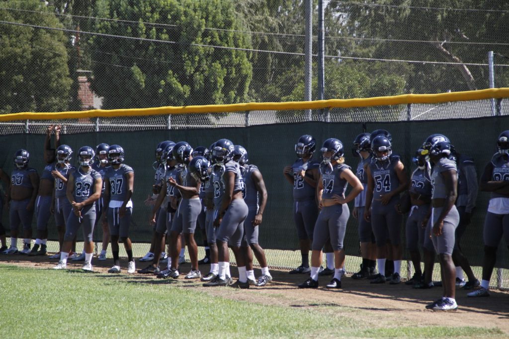Here are the players practicing run throughs before the game in Moorpark on Oct 1st on our campus baseball fields. Photo credit: Valerie Vera