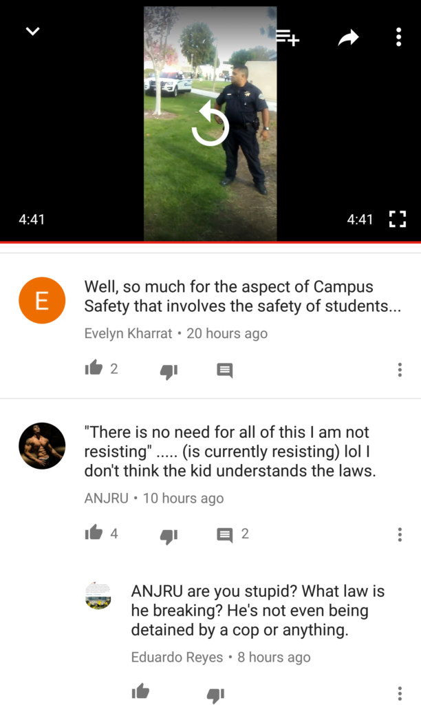YouTube users openly discuss their thoughts on the video of the incident. Photo credit: YouTube/WisdomJuice