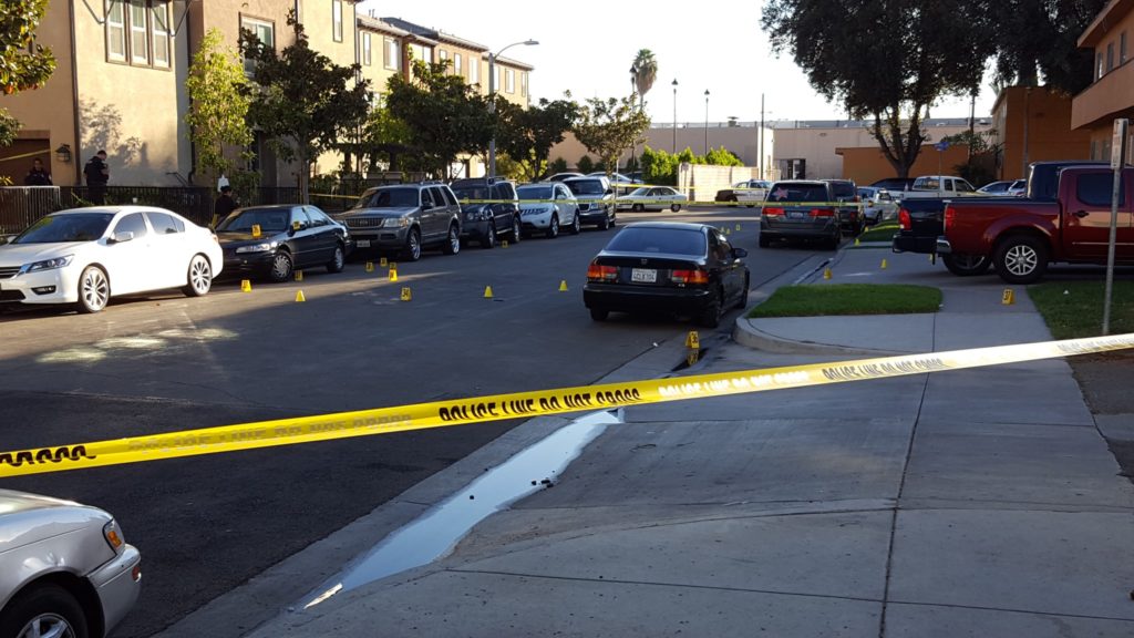 Fullerton PD on scene investigating domestic violence drive-by shooting. Photo credit: Derek Hall