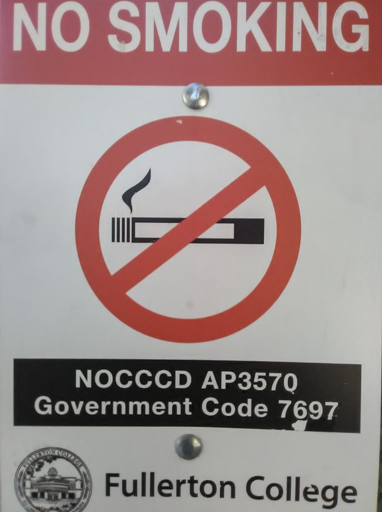 No Smoking Sign near the Student Activities Center. Photo credit: Frank Tristan