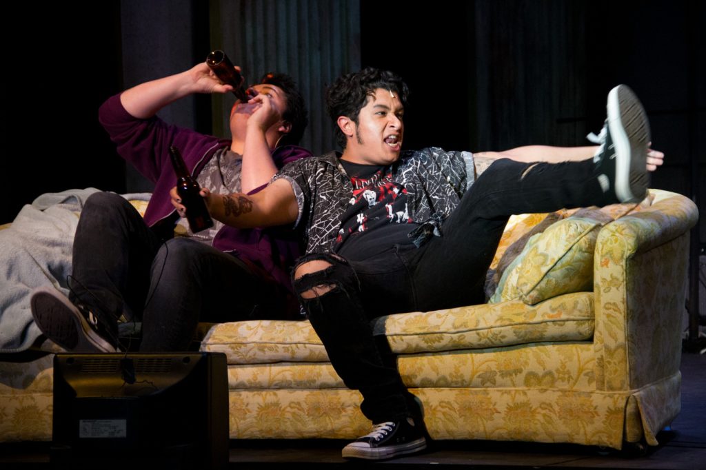 Brandon Burns and Tony Torrico on stage as their characters of Will and Johnny in the Fullerton College Theatre Arts Departments production of American Idiot. Photo credit: Amber Vaughn