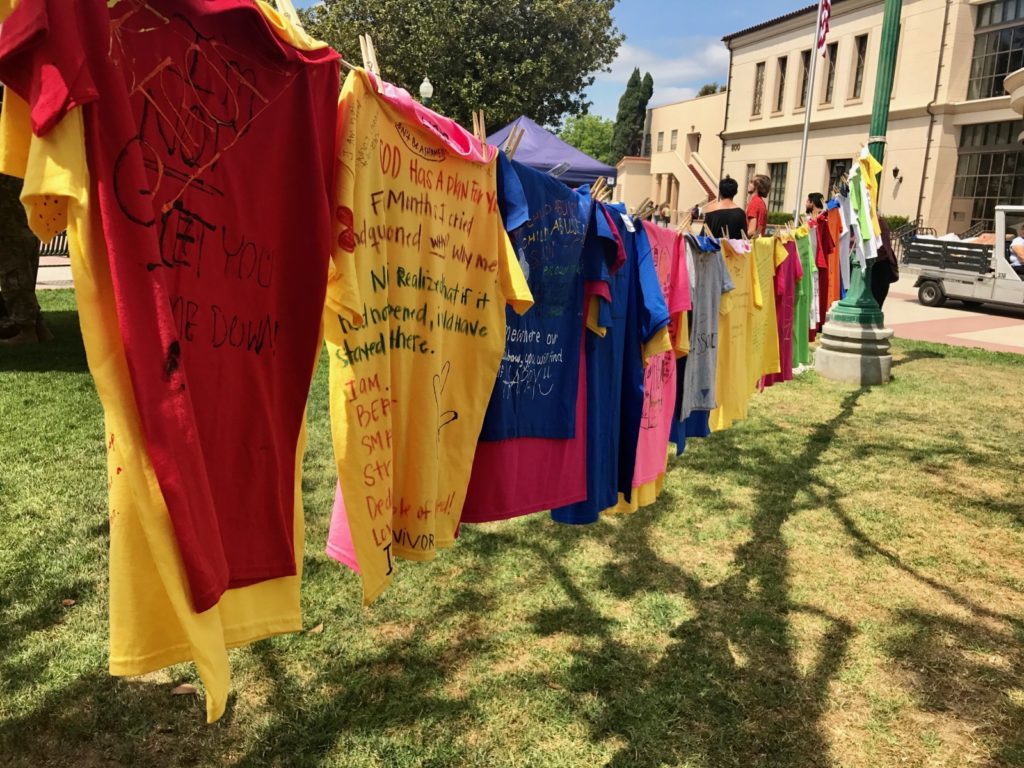 Anyone on campus was welcome to share their story by decorating and displaying a shirt on the clothesline. Photo credit: Samantha Storrey