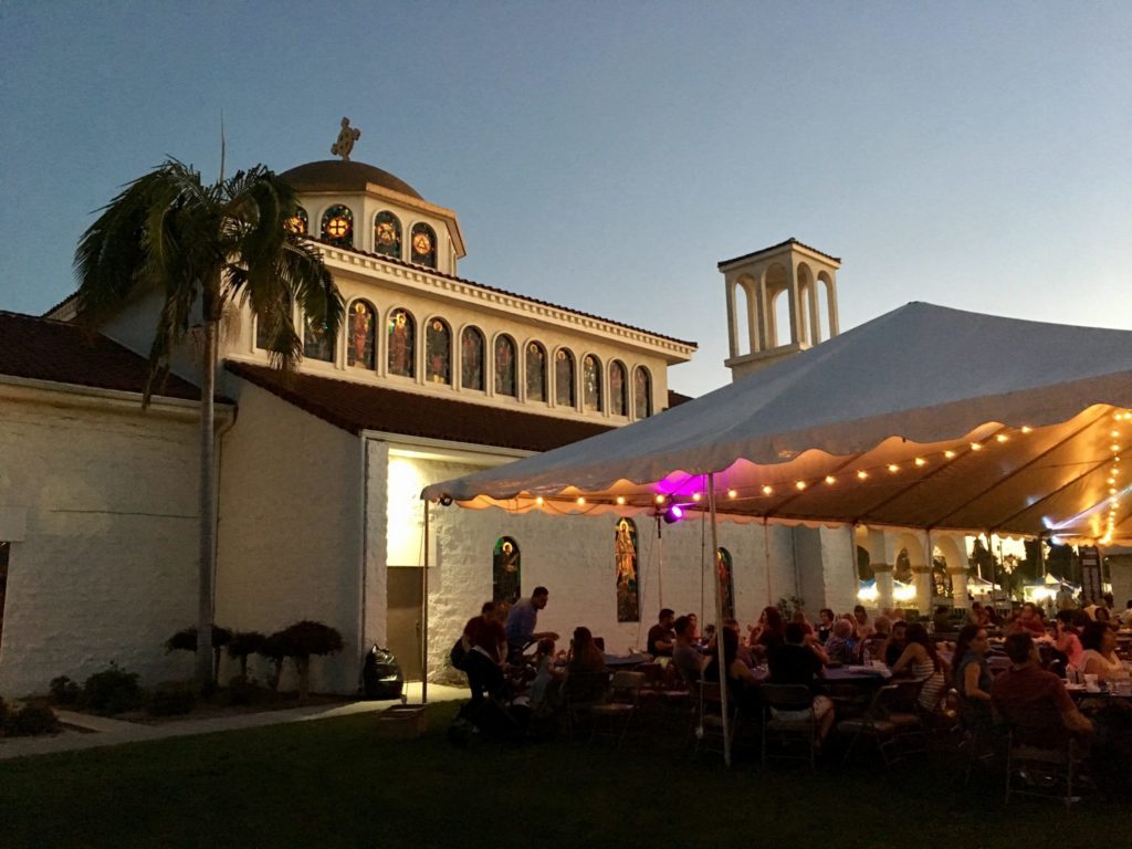 Outside sitting area located next to St. Johns Orthodox Church, where guests can enjoy their traditional Greek menu items. Photo credit: Katie Brown