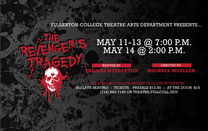 Written by Thomas Middleton in the 15th century, Revengers Tragedy is awaiting its debut at the Bronwyn Dodson Theatre at Fullerton College starting May 11 to May 14. Photo credit: Fullerton College Theatre Department