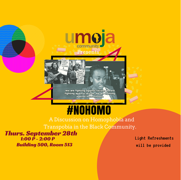 FCs UMOJA community will hold its #NOHOMO seminar on Thursday, Sep. 28, from 1 p.m. to 2 p.m. in room 513. Photo credit: Courtesy of UMOJA