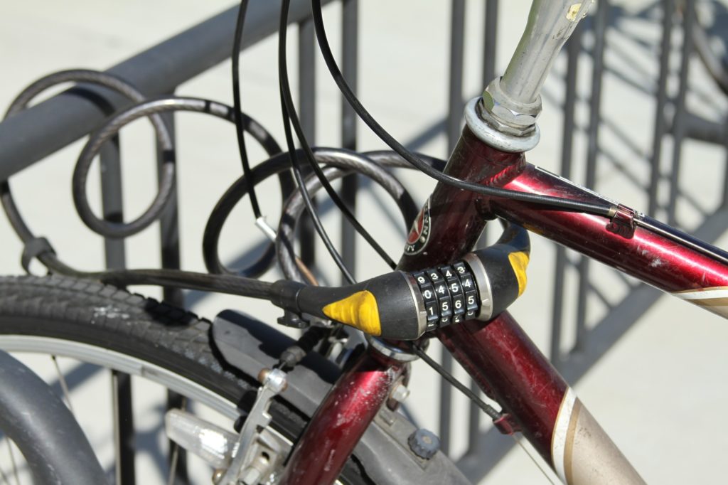 A Combination Cable Bike Lock on a Schwinn bicycle. Photo credit: Matthew Herbertz