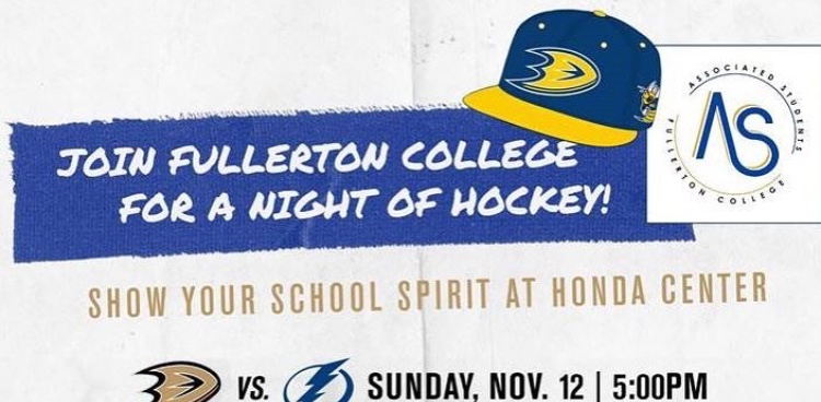 Fullerton College students, faculty and staff will join the Anaheim Ducks for FC night on Nov. 12 at the Honda Center. Photo credit: Fullerton College Instagram page