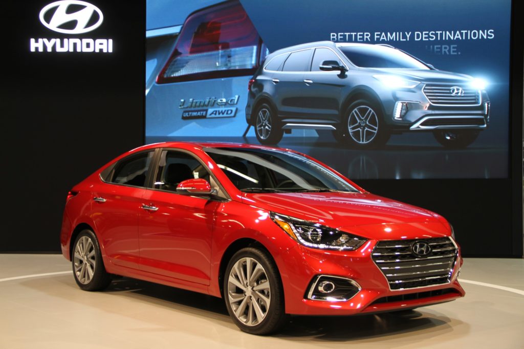 The all new 2018 Hyundai Accent takes center stage at the Hyundai booth at the Orange County Auto Show. Photo credit: Jacob Gamboa