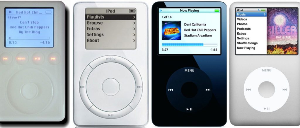 The evolution of the iPod classic. Photo credit: Apple
