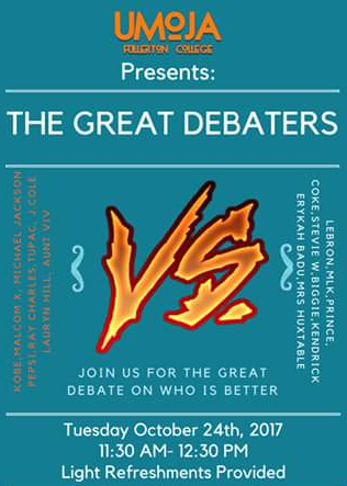 UMOJAs The Great Debaters event to be held Tuesday, Oct. 24 at 11:30 am to 12:30 pm in room 513. Photo credit: Fullerton College Umoja Program Facebook