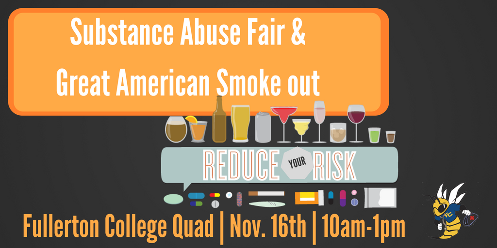 The FC Health Center will be hosting a Substance Abuse Fair that will incorporate the Great American Smoke Out on Nov. 16 at the Fullerton College Quad from 10 a.m. to 1 p.m. Photo credit: Fullerton College Health Center