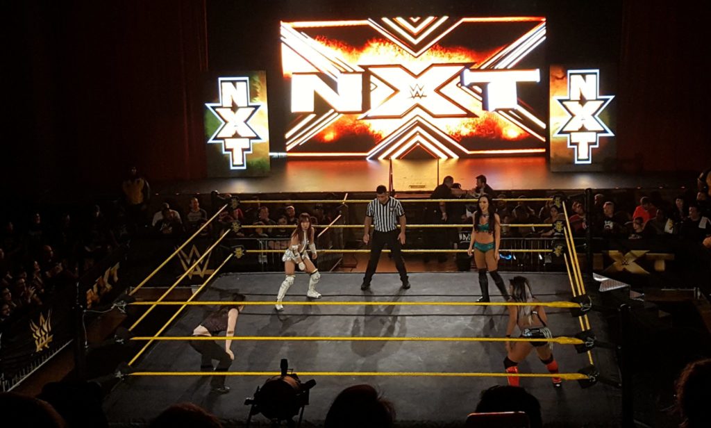 (From left to right) Nikki Cross, Kairi Sane, Peyton Royce and Ember Moon square off in a fatal four way match on Nov.  11. Photo credit: Daniel Guerrero