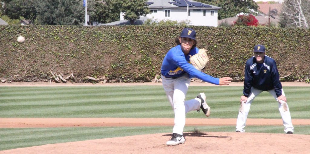 Freshman pitcher Connor Tousignant delivers a pitch during an intersquad practice game on March 1 at Fullerton College. Photo credit: Daniel Guerrero