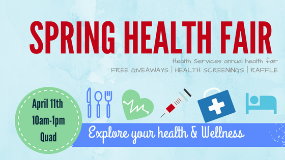 On Wednesday, Apr. 11, the Spring Health Fair returns, bringing around 30 health-centered vendors from various organizations out to the FC Quad. Free health screenings will be provided. Photo credit: Health Services