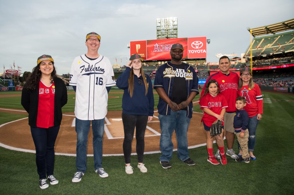 Fullerton College representatives received recognition during the pregame ceremonies on April 6, 2018. Photo credit: Angels Photo Services