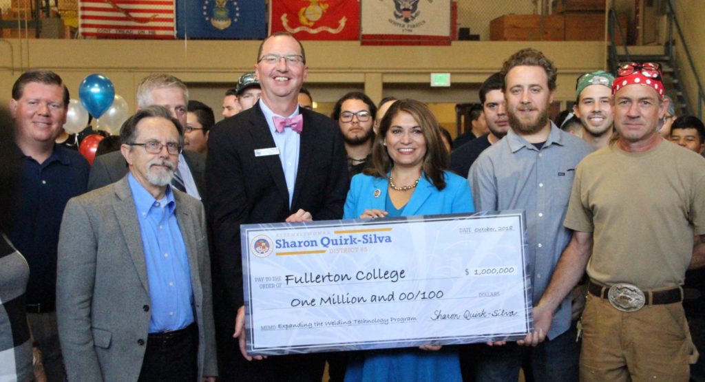Fullerton College Welding department receives generous donation check. Photo credit: Blake Ward