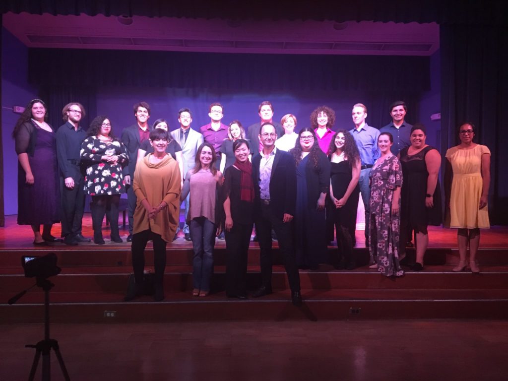 All the singers with professors (in front row) Susan Montgomery and Nicola Bertoni, collaborative artist Clara Cheng- Stosch, and director Aran Barsamian. Photo credit: Jazlyn Morales