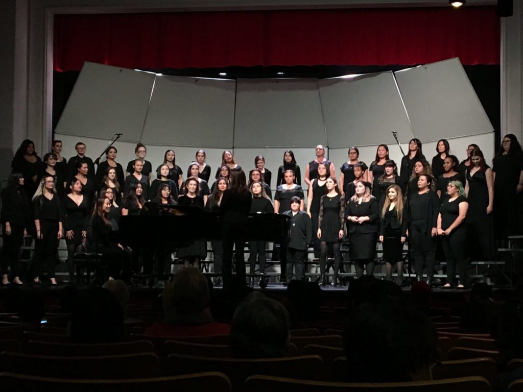 The 2018 Fall Womens Choir on stage. Photo credit: Jazlyn Morales