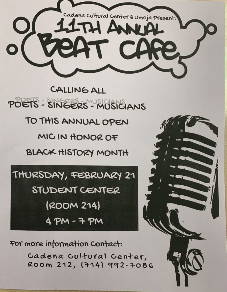 The 11th annual beat cafe will held Thursday February 21st in room 214. Photo credit: Sarah Castro