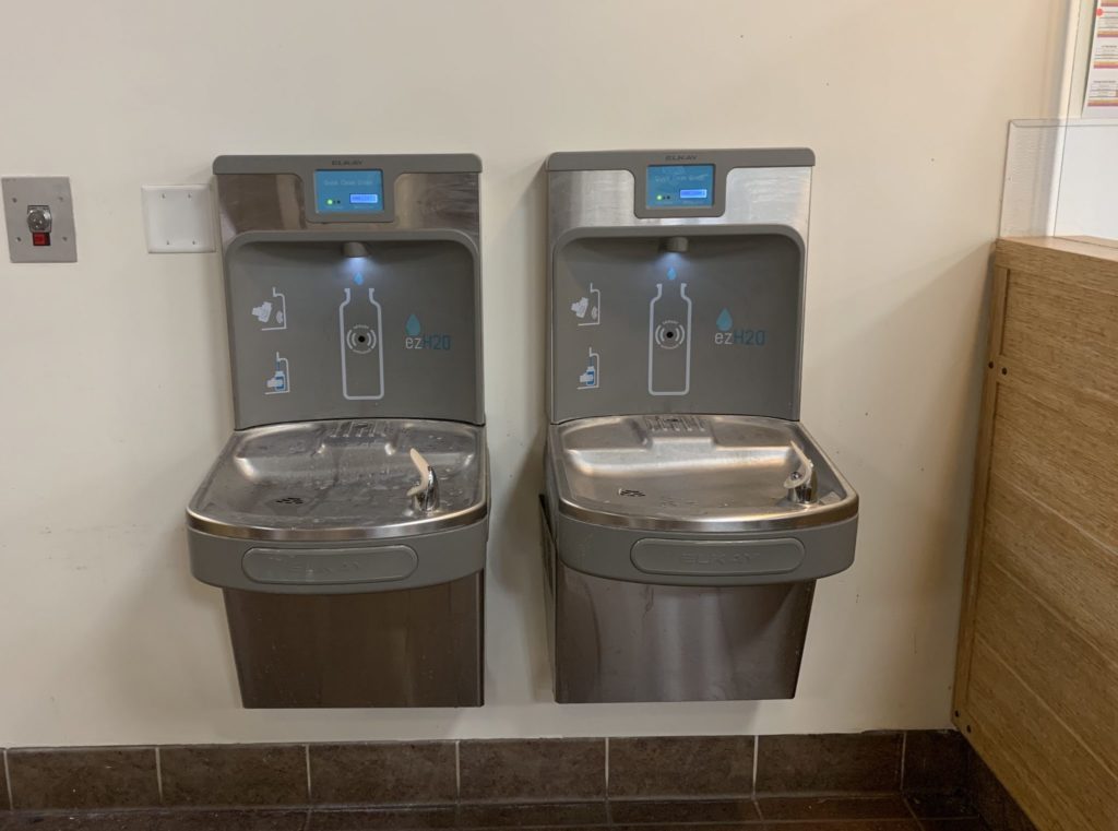 Two hydration stations located by the Jamba Juice in the Fullerton College cafeteria. The stations will refill students water bottles with filtered water. Photo credit: Victoria Nicholls