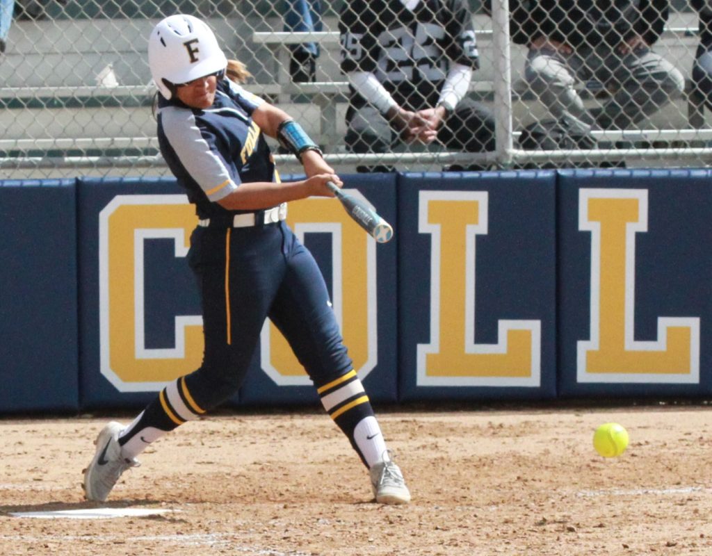 Hornet freshman first baseman Khloe Lilavois goes 1 for 3 with an RBI in the victory against RCC on Wednesday, Mar. 13. Photo credit: Bovie Lavong