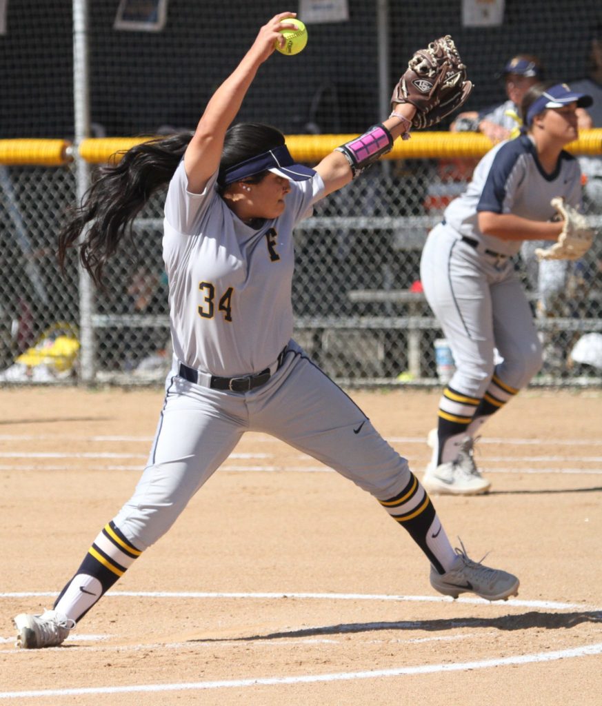 Hornet sophomore Lulu Vasquez pitched 3.0 innings with 3 strikeouts and gave up 0 runs against Golden West on Monday, Mar. 18. Photo credit: Bovie Lavong