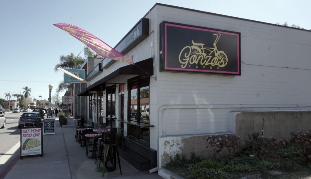 Outdoor seating in front of Gonzos Tacos in Fullerton. Photo credit: Nathan Kiesselbach