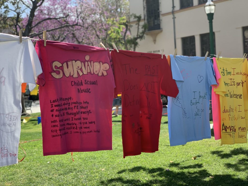 The Clothesline Project showcased different color shirts of survivors sharing their stories on the quag Tuesday, April 9. Photo credit: Ciera Chavez