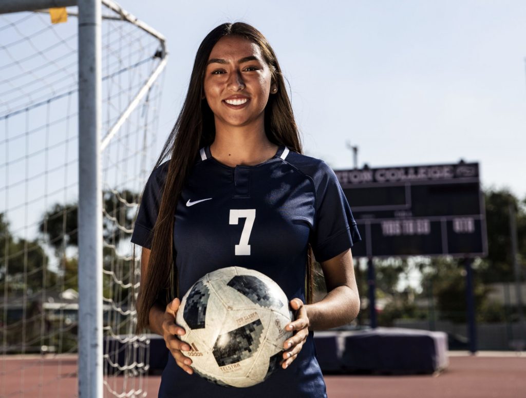 The Hornets captain hopes to have a long career in soccer and takes joy knowing she made the right decision coming to Fullerton College. Photo credit: Adam Aranda