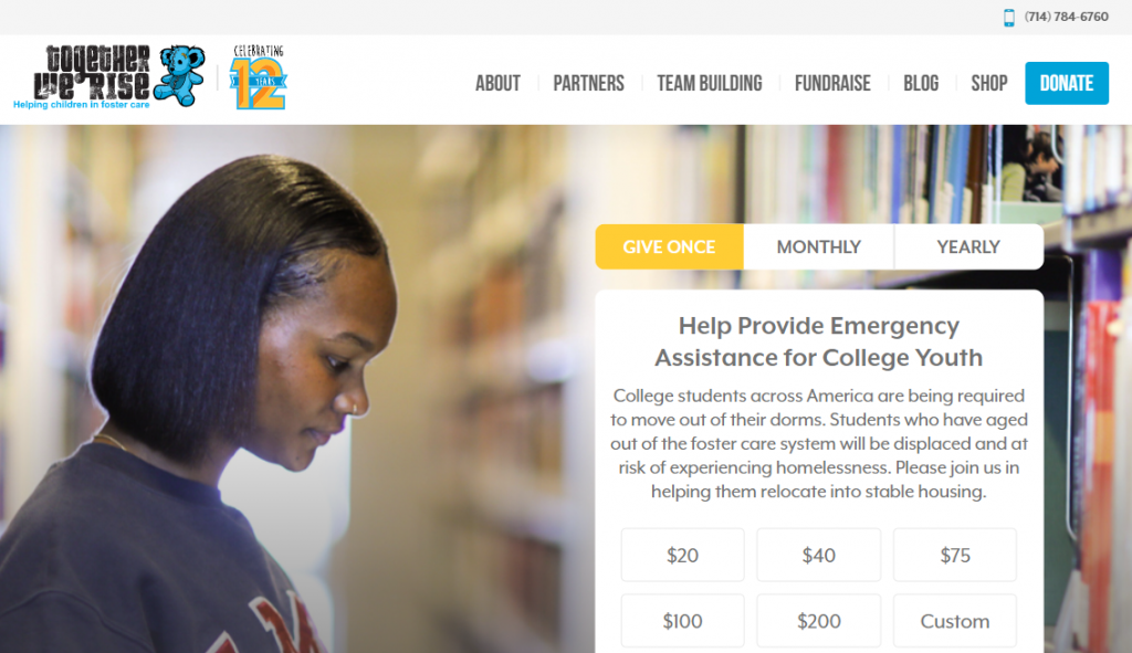 The top of Together We Rises web page on emergency aid for students. Photo credit: Together We Rise