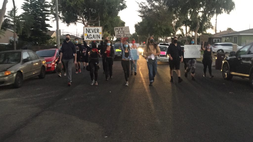 Protestors taking over a residential street in the city of Santa Ana. Photo credit: Joe Trujillo