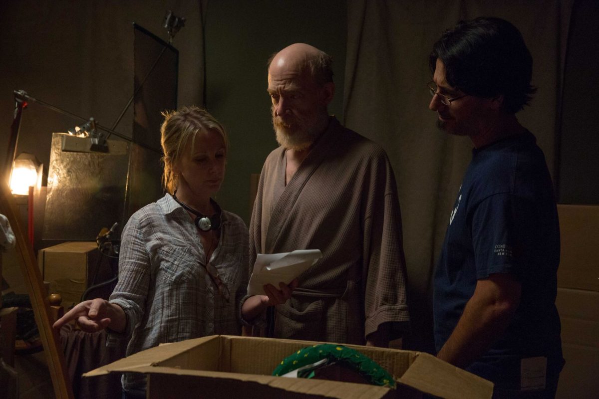 Michelle Schumacher, J.K. Simmons and Pietro Villani on the set of the 2017 film “I’m Not Here.” Photo courtesy of Pietro Villani.