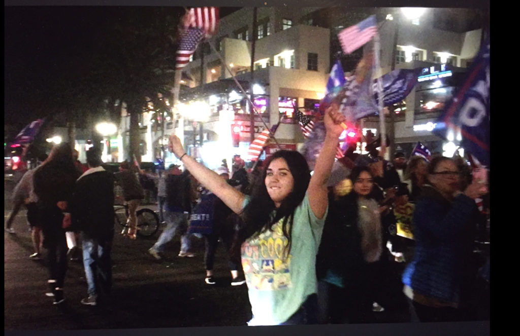 Trump supporters protesting Gov. Gavin Newsoms curfew in Huntington Beach Tuesday. Photo credit: Joe Trujillo