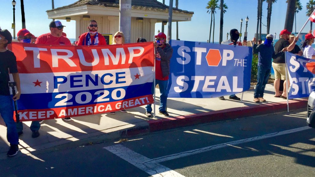 Trump activists at Stop the Steal Rally in Downtown Huntington Beach. Photo credit: Joe Trujillo