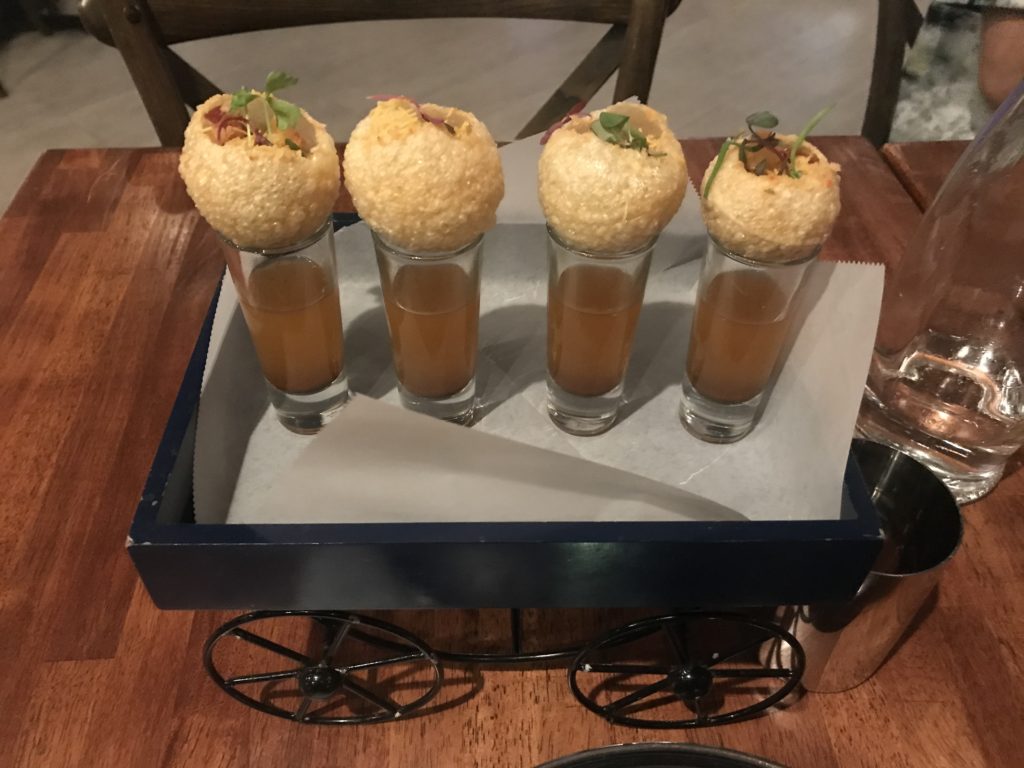 Khan Saabs charming presentation of the Pani Puri almost makes up for this dishs lacking portion size. Photo credit: Chloe Hong