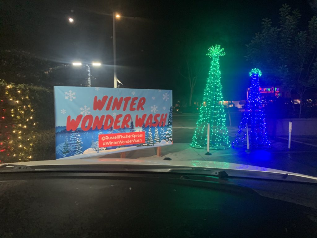 The Winter Wonder Wash and its decorative sign and trees Photo credit: Karina Macias
