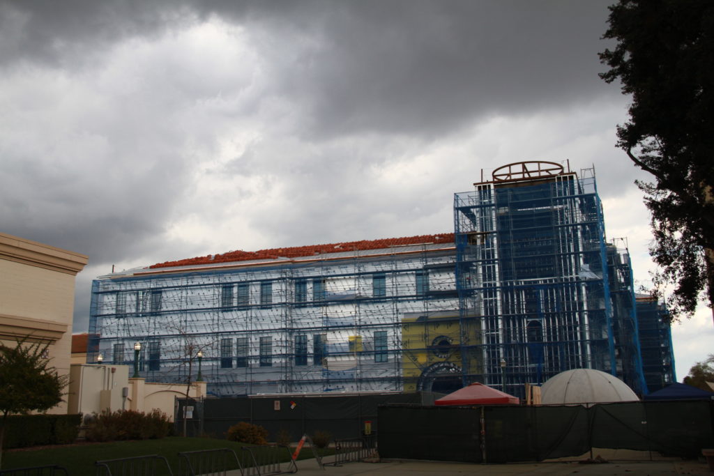 Storm clouds hover above the construction site of the Instruction building. Photo credit: Rachel Lopez