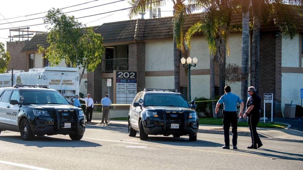 Outside Unified Homes office building where four people were killed in a mass shooting in Orange, CA. Photo credit: Paul Bersebach