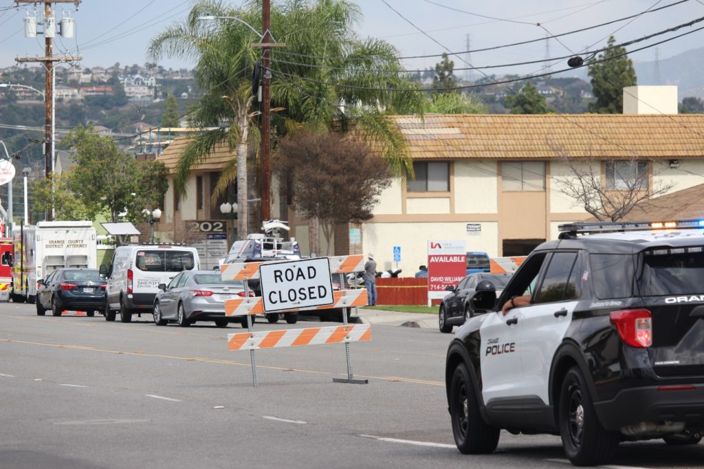 The 200 block of West Lincoln Avenue in Orange will be closed off until the investigation of the mass shooting is completed. Photo credit: Myron Caringal