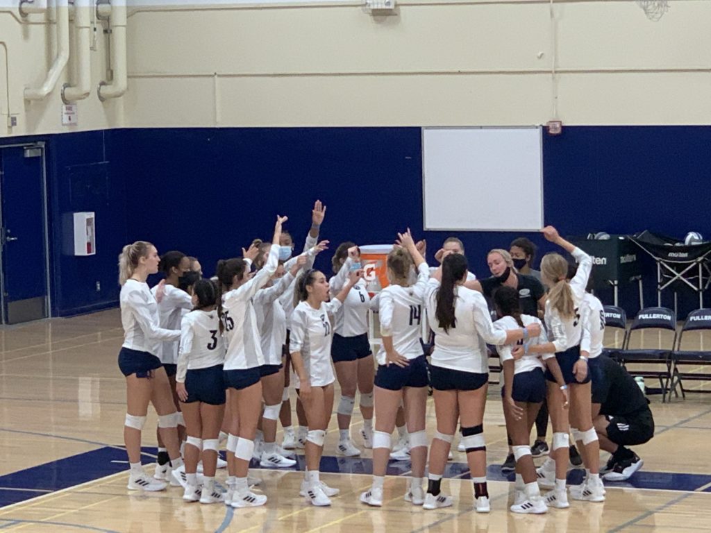 FC Womens Volleyball team huddles and discusses their next moves to take down rival team Rio Hondo. Photo credit: Corinna Ortega. Photo credit: Corinna Ortega