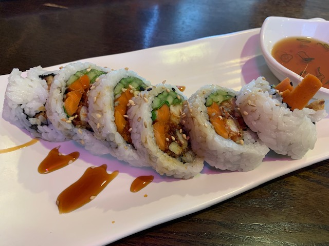 The Spider Roll, with chunks of carrots wrapped neatly together with the fish and cucumber, give a nice texture. Photo credit: Nick Spinarski
