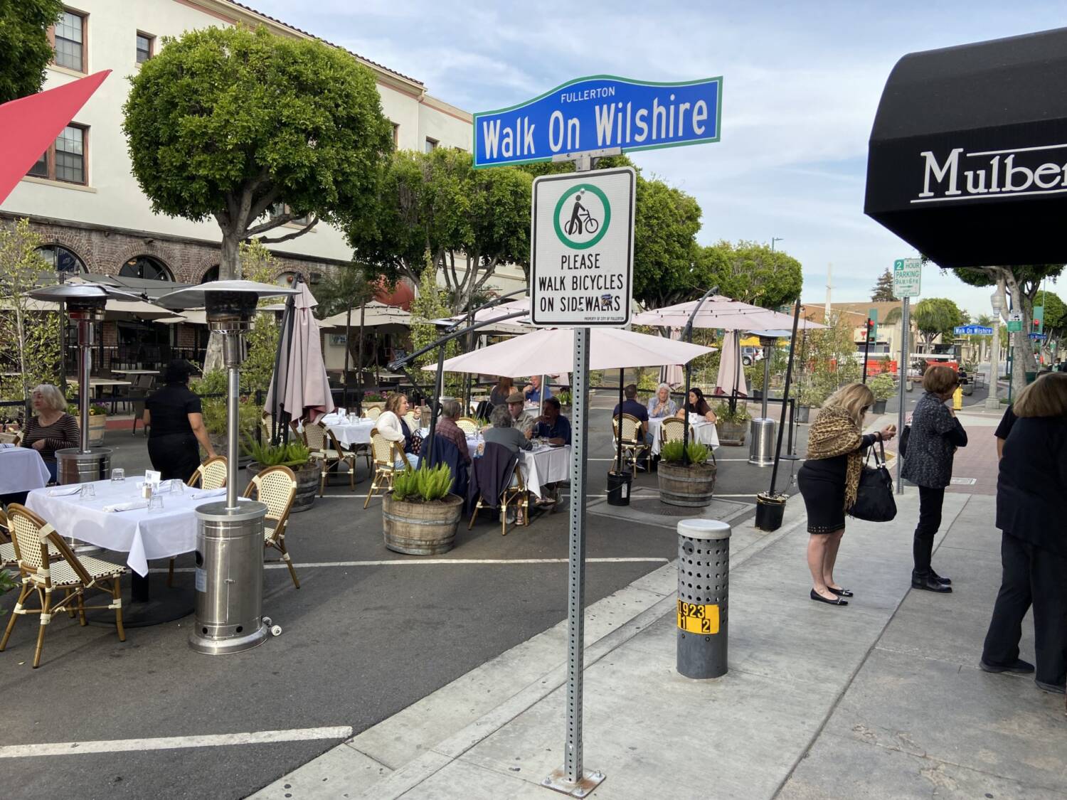 Walk on Wilshire is an approximately 180-foot portion of Wilshire Avenue that was closed to vehicle traffic and has been used for outdoor dining during the pandemic. 