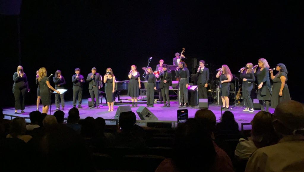 This award-winning Jazz Band ensemble performs jazz fusion music and standard big band swing jazz for an audience at Fullerton College.