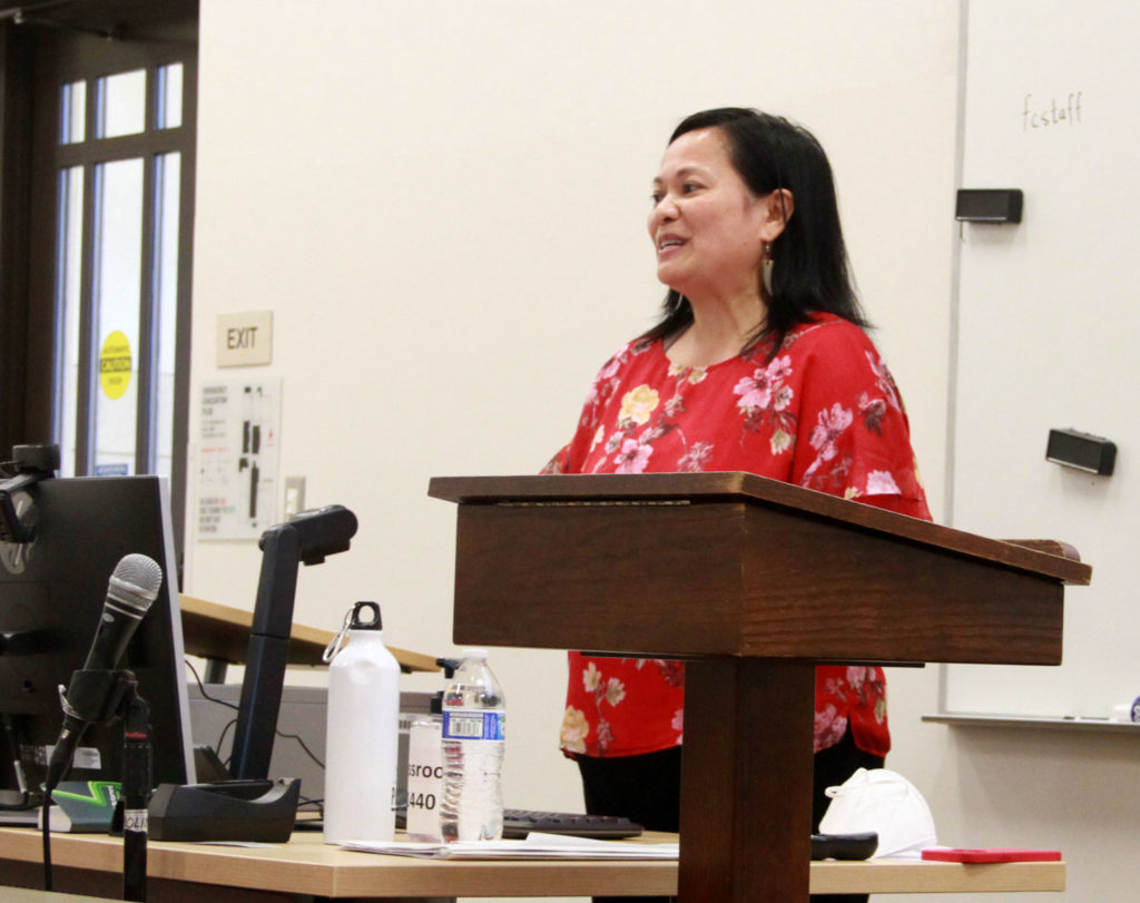 Grace Talusan speaks about her life and memoir during her presentation on Oct. 24. Photo credit: Jasmyn Ramirez